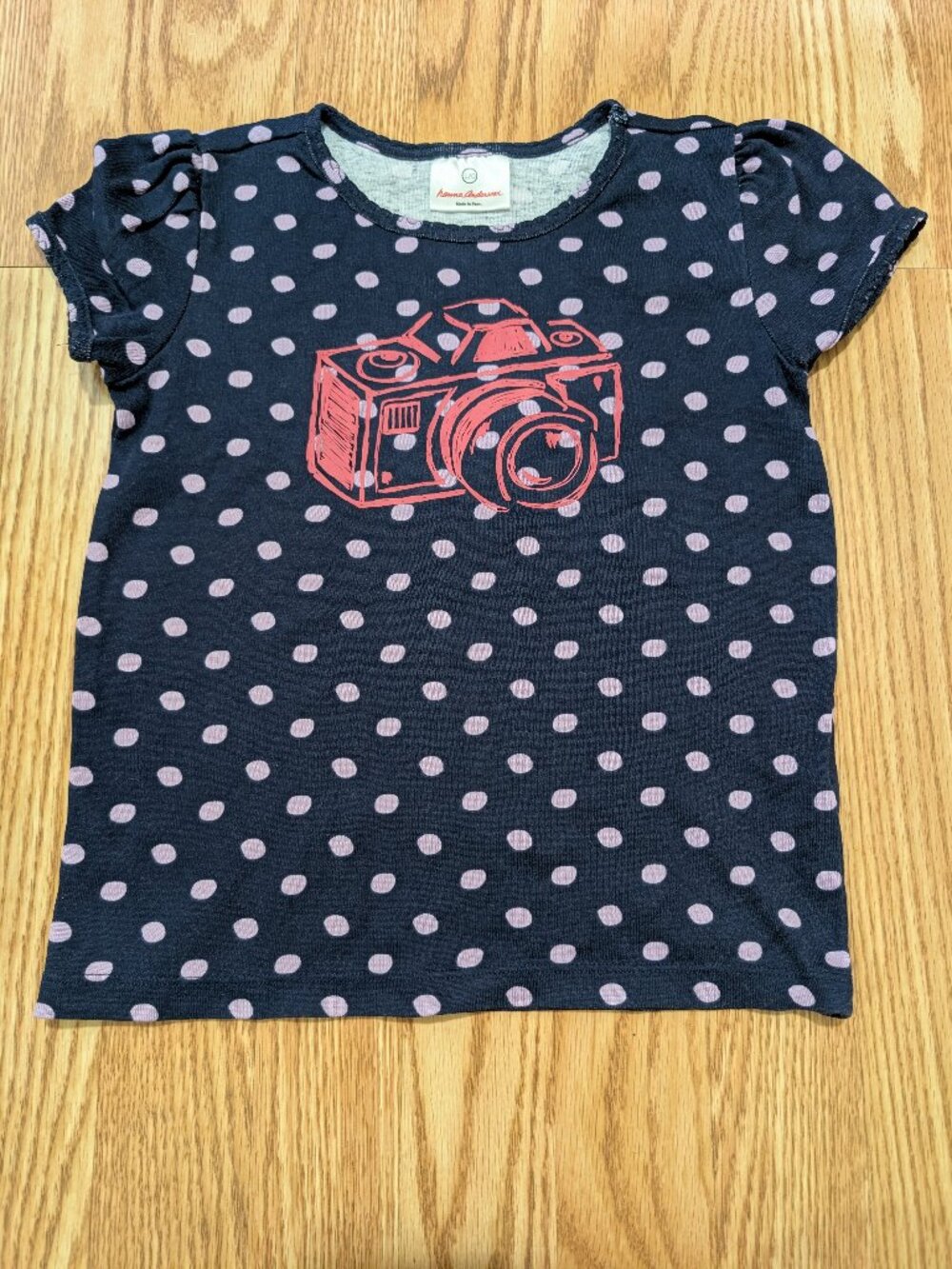 Hanna Andersson Girls Ribbed Short Sleeve Cotton Shirt Camera Graphic 120 6/7